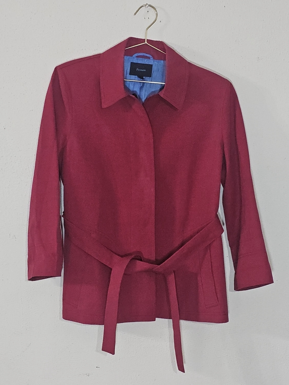 Façonnable France Womens Size 10 Red Pink Belted Jacket Coat Luxury Cotton Linen
